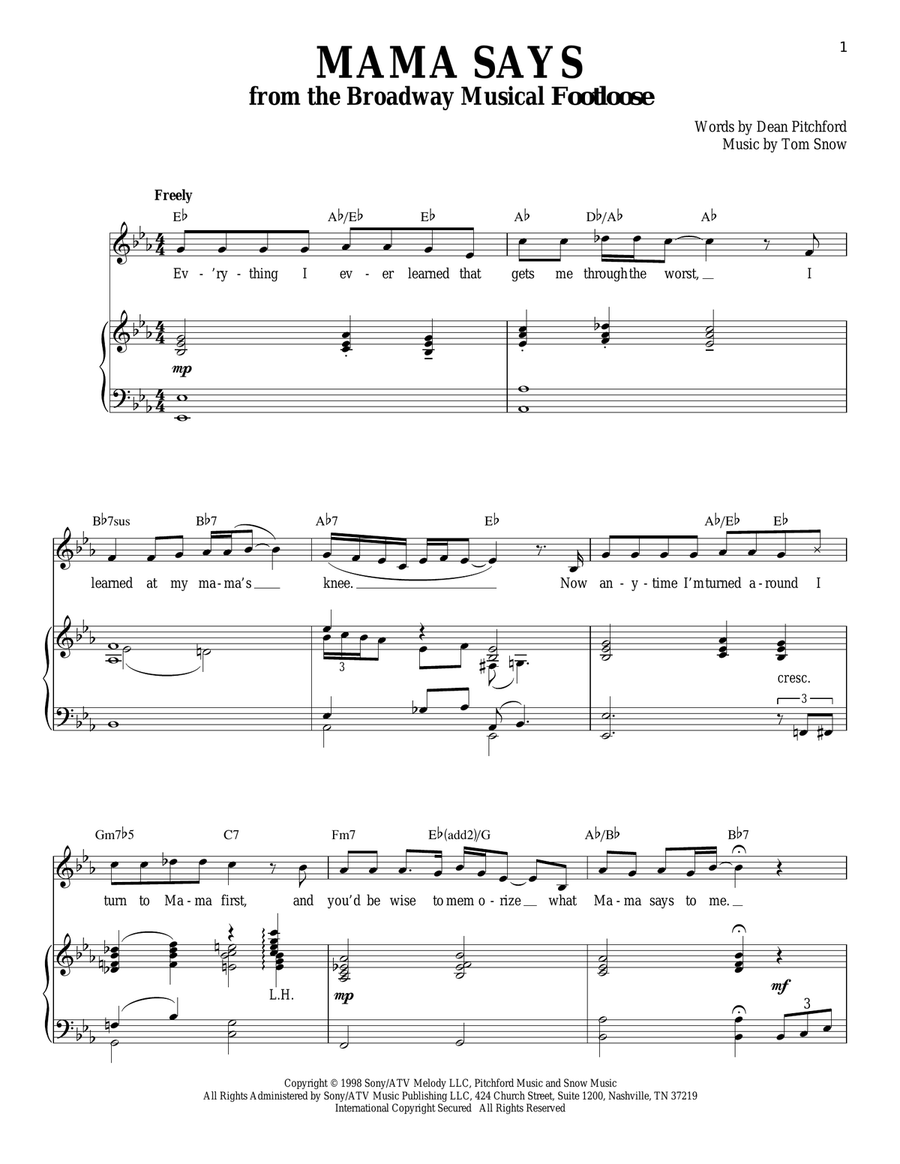 Mama Says Piano, Vocal scores gallery preview page 1