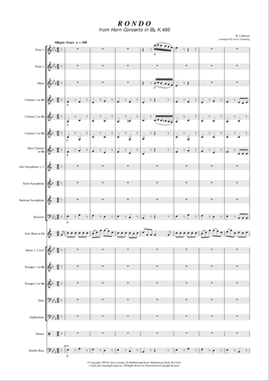 RONDO from Horn Concerto K.495, Solo Horn and Concert Band Concert Band scores gallery preview page 2