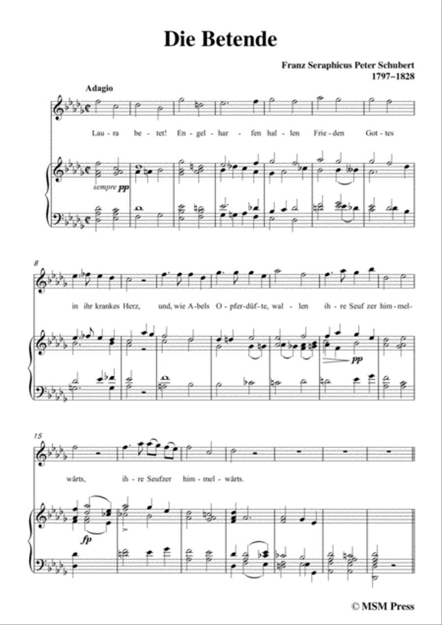 Schubert-Die Betende,in D flat Major,for Voice&Piano Voice scores gallery preview page 3
