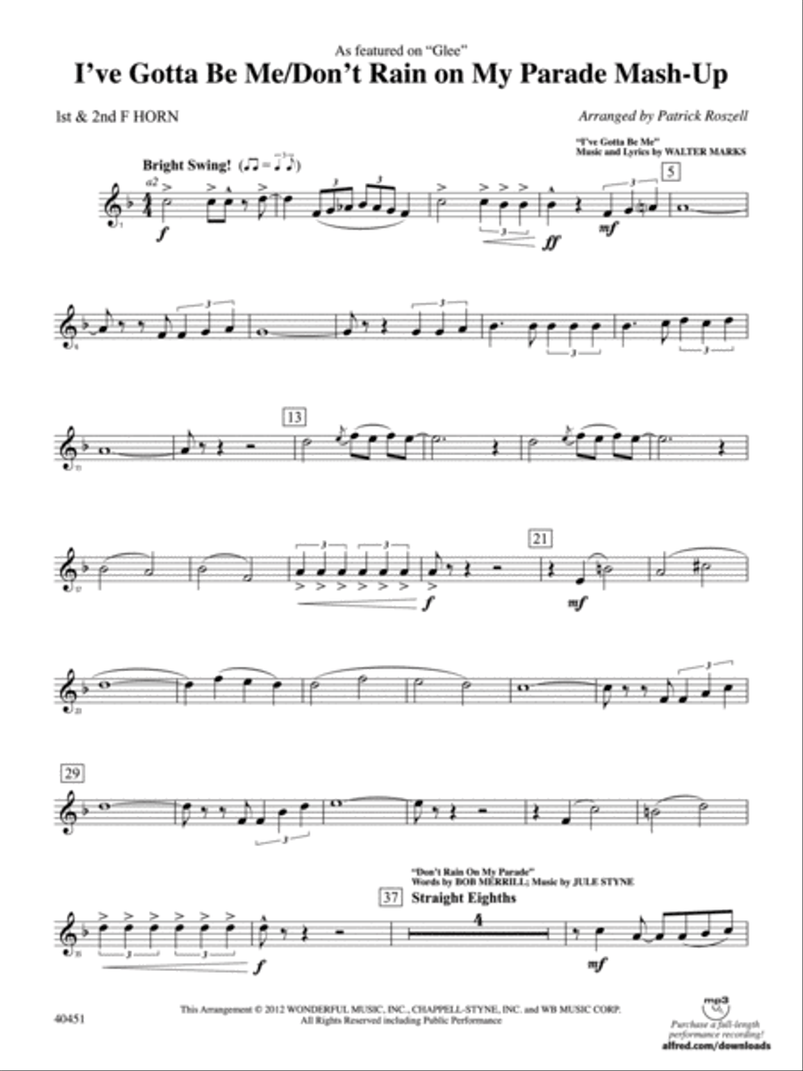 I’ve Gotta Be Me / Don’t Rain on My Parade Mash-Up: 1st & 2nd F Horns Full Orchestra scores gallery preview page 1