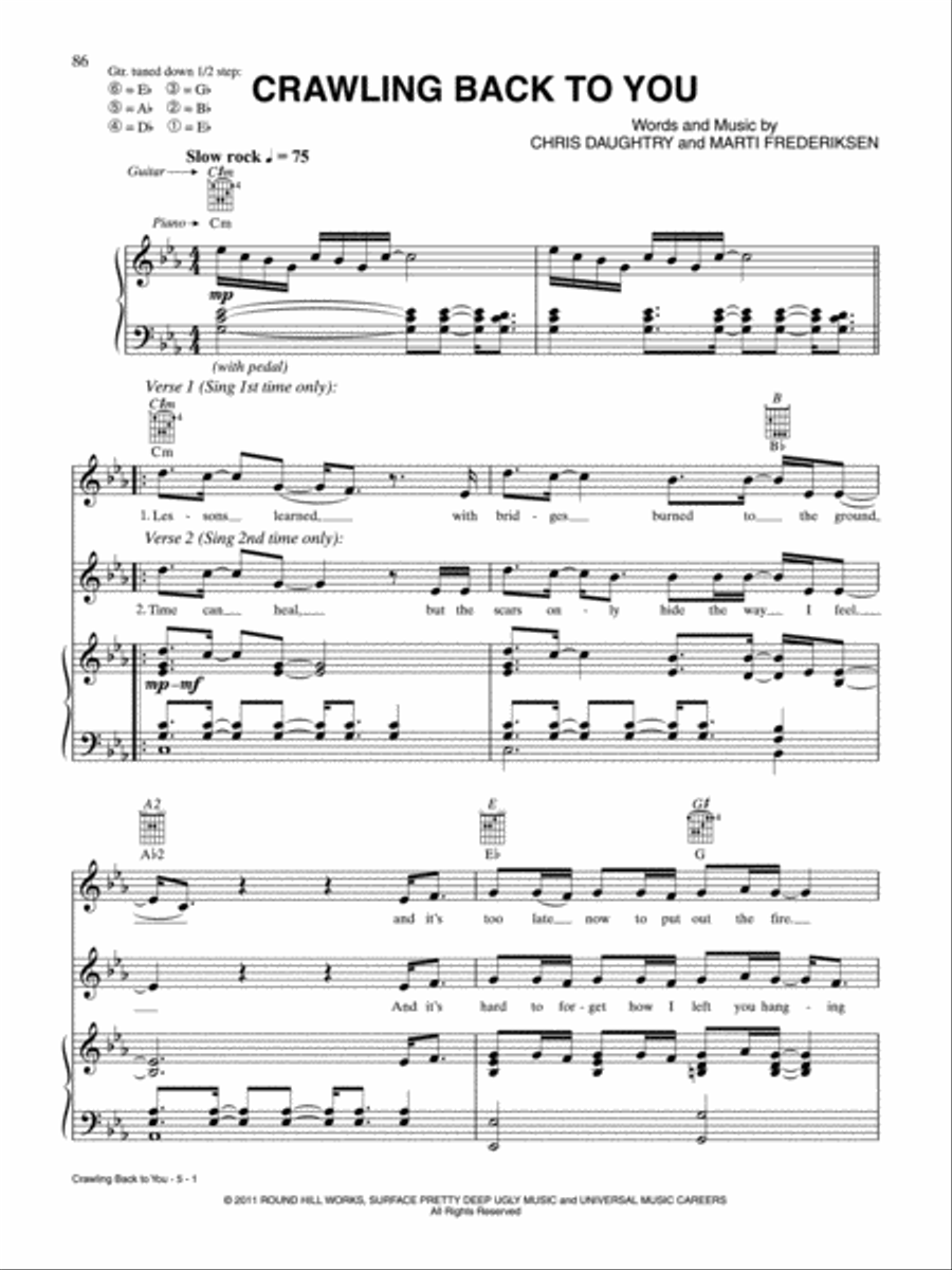 Crawling Back to You Piano, Vocal, Guitar scores gallery preview page 1