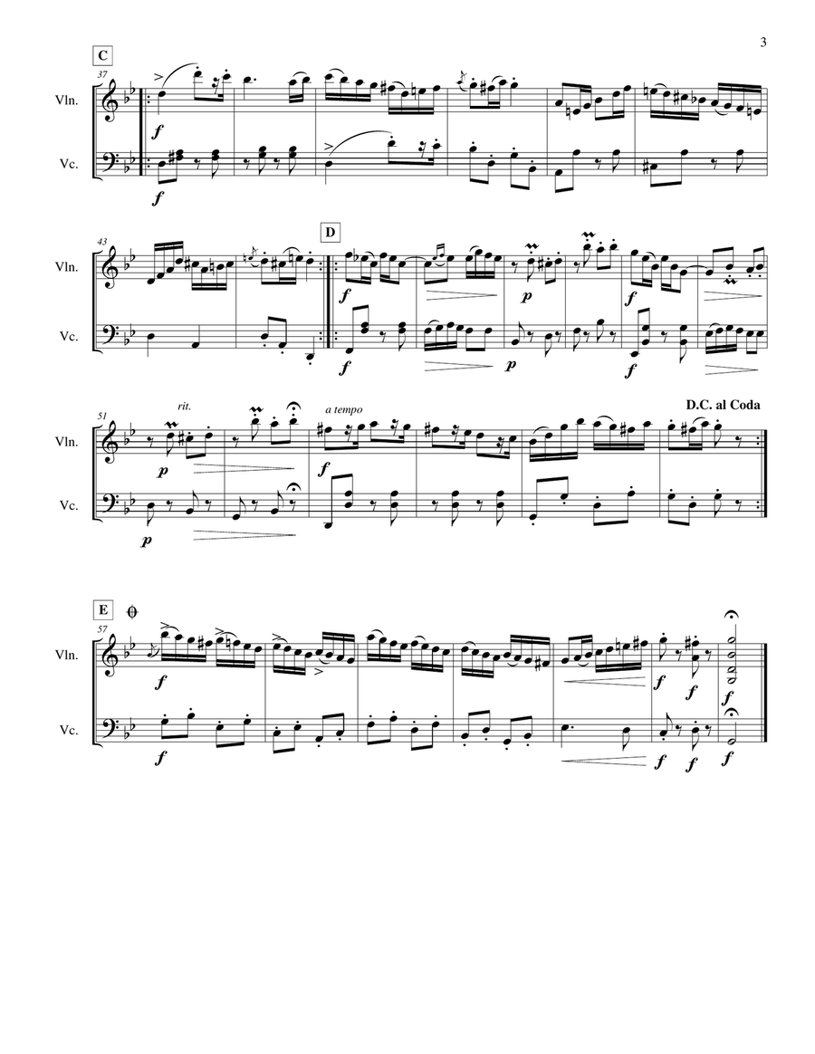 Brahms: Hungarian Dances No. 1, 2 and 5 - Music for Health Duet Violin/Cello String Duet scores gallery preview page 3