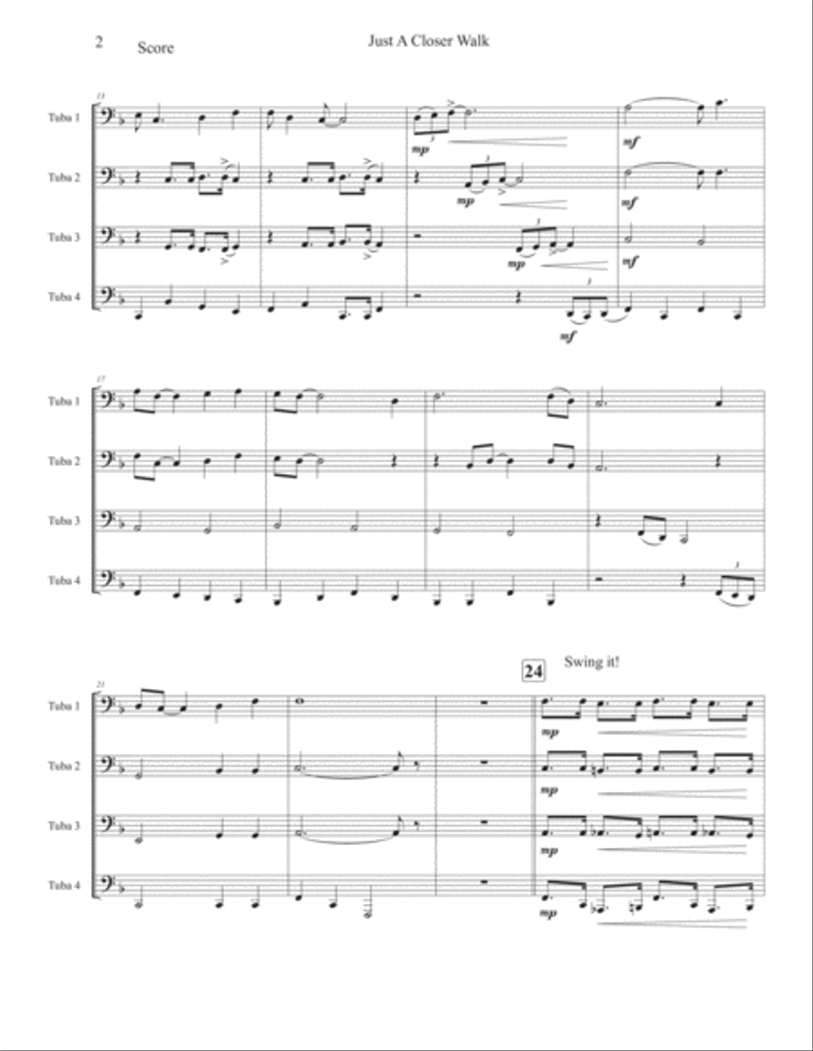 Just A Closer Walk (for Tuba Quartet) Tuba Quartet scores gallery preview page 2