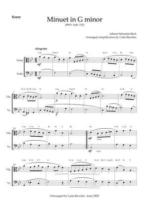 Book cover for Minuet in G minor BWV anh 115 (Bach) Viola and Cello chords