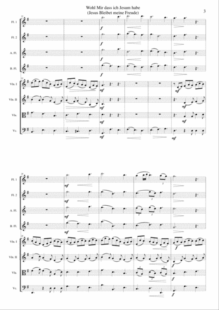 Wohl mir dass ich Jesum habe (Jesu joy of man's desiring) for flute quartet and strings Flute scores gallery preview page 3
