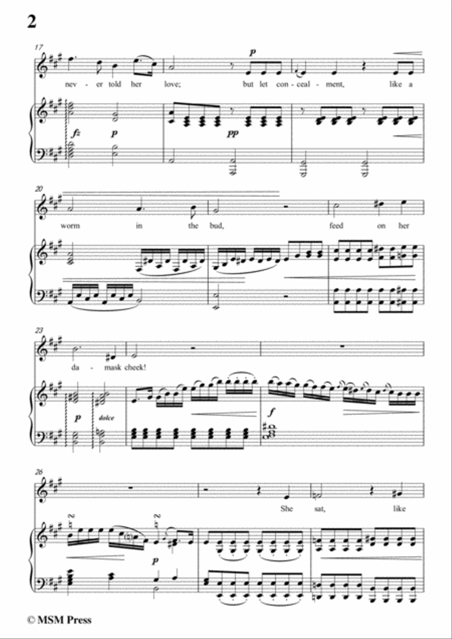 Haydn-She Never Told Her Love in A Major, for Voice and Piano Voice Solo scores gallery preview page 4