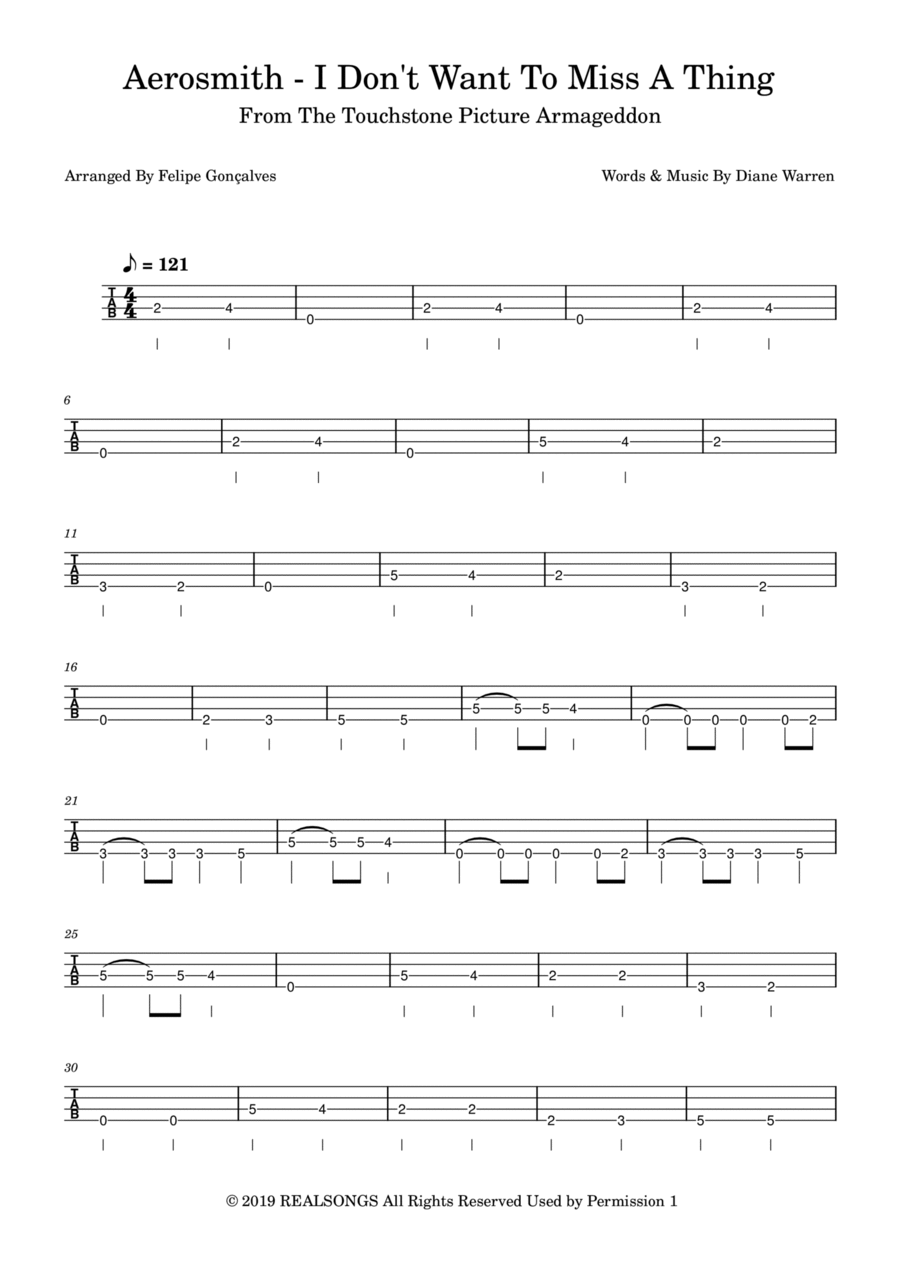 I Don't Want To Miss A Thing Guitar Tablature scores gallery preview page 1