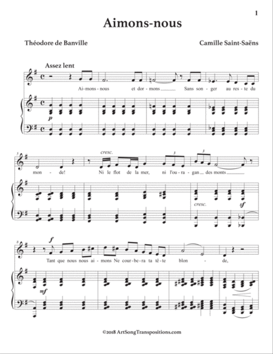 SAINT-SAËNS: Aimons-nous (transposed to G major) Voice scores gallery preview page 2
