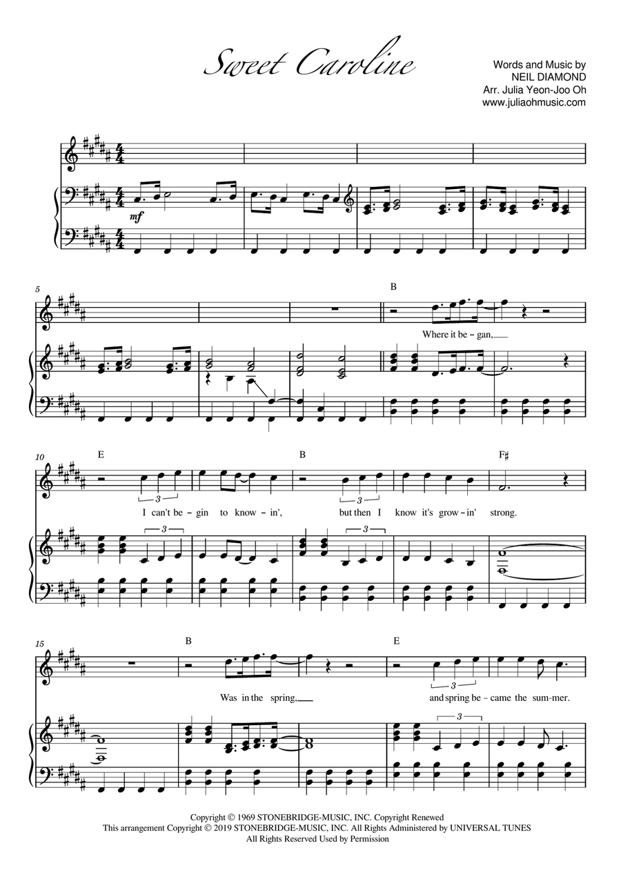 Sweet Caroline Piano, Vocal scores gallery preview page 1