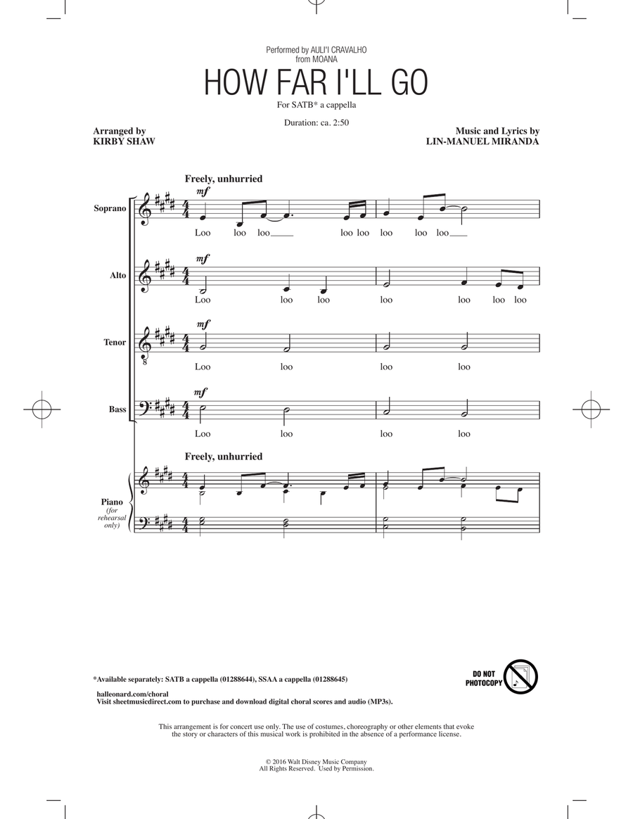 How Far I'll Go (from Moana) (arr. Kirby Shaw) 4-Part scores gallery preview page 1