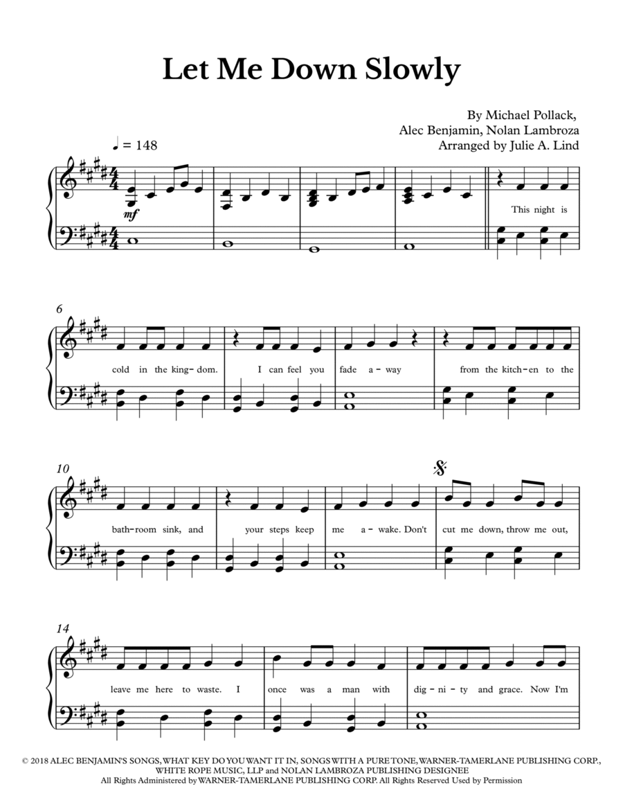Let Me Down Slowly Piano Solo scores gallery preview page 1