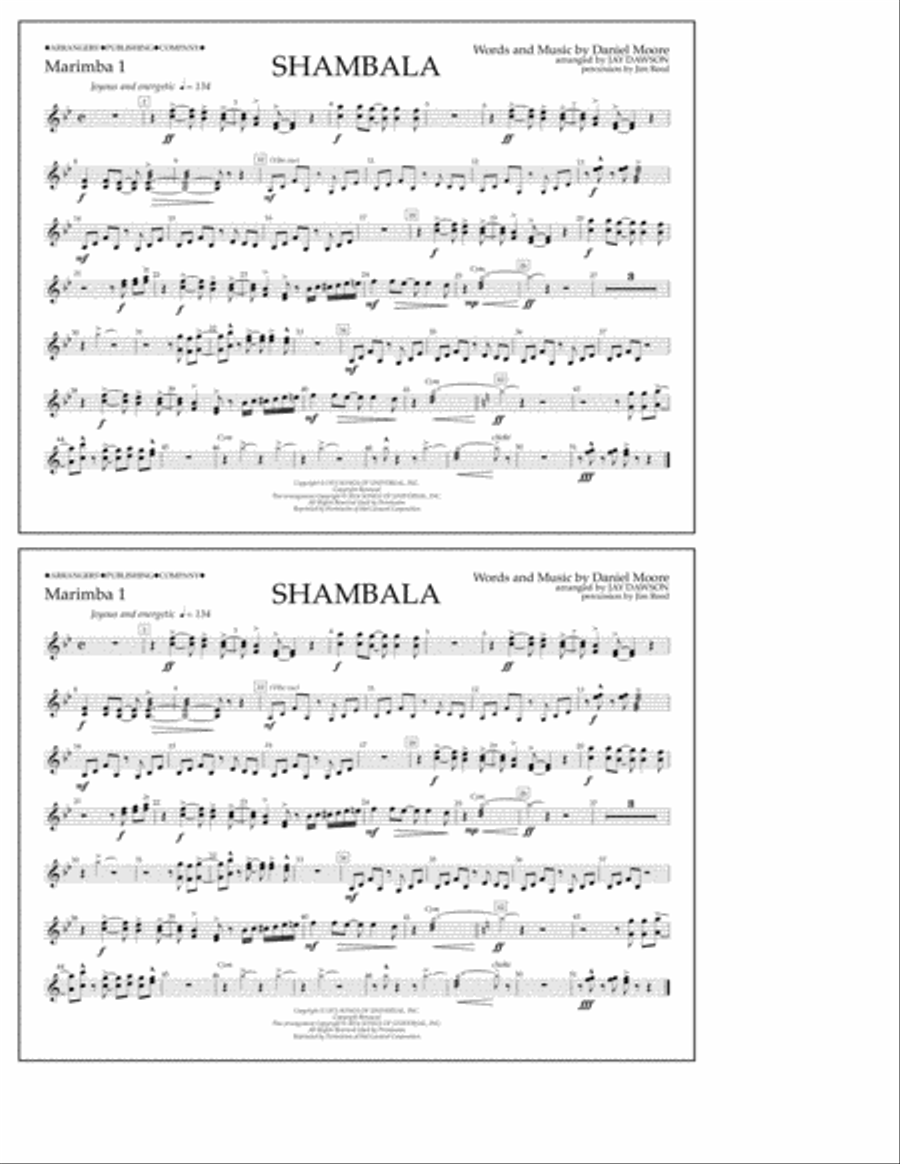 Shambala - Marimba 1 Marching Band scores gallery preview page 1