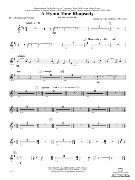 A Hymn Tune Rhapsody: B-flat Tenor Saxophone