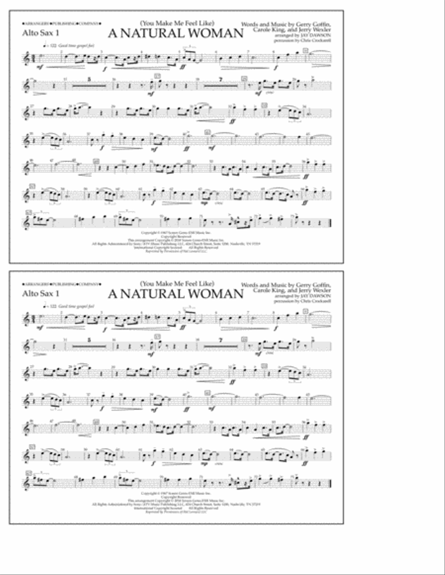 (You Make Me Feel Like) A Natural Woman (arr. Jay Dawson) - Alto Sax 1 Marching Band scores gallery preview page 1