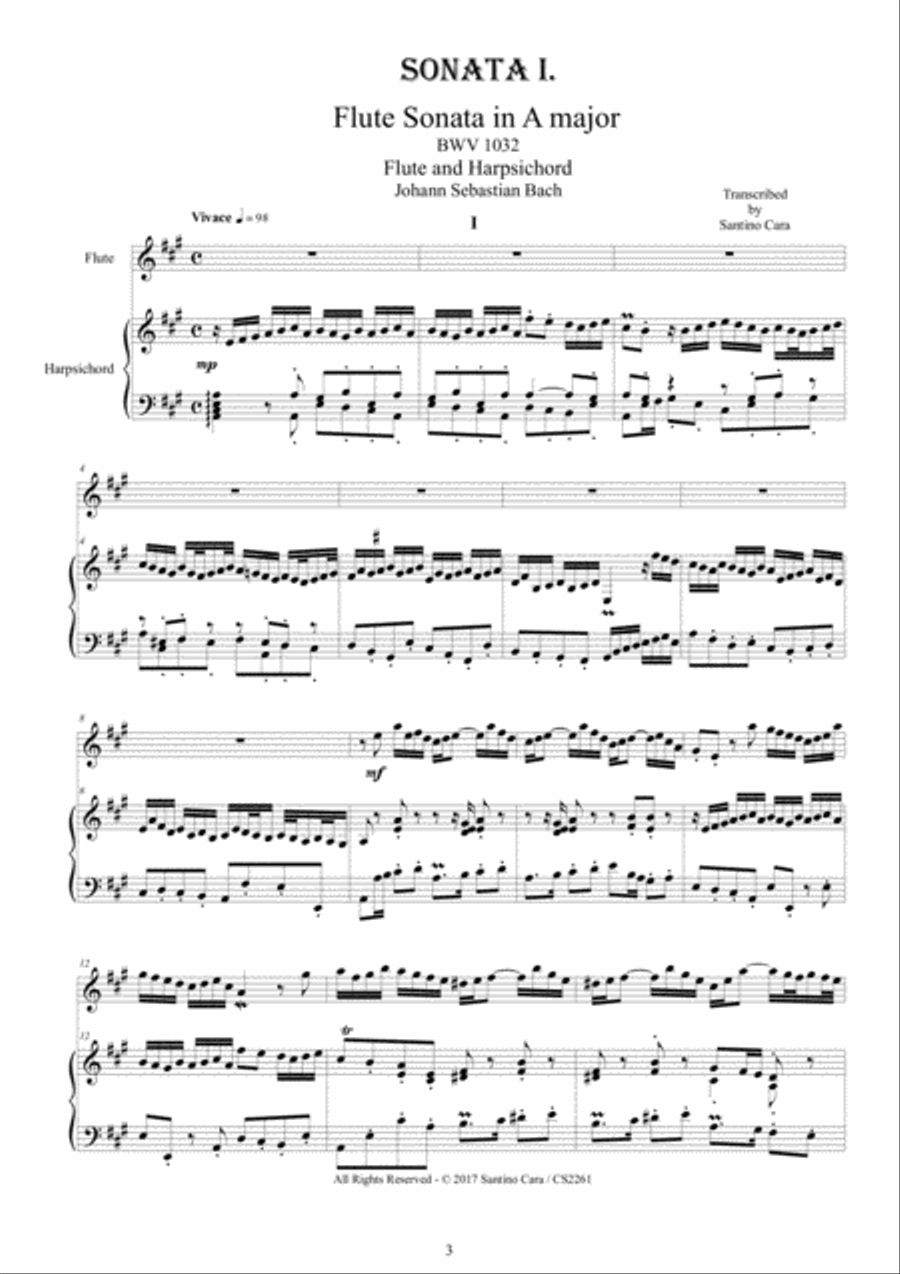 Seven Flute Sonatas (Bach-Handel) for Flute and Harpsichord or Piano - Full scores and Flute part Flute scores gallery preview page 3