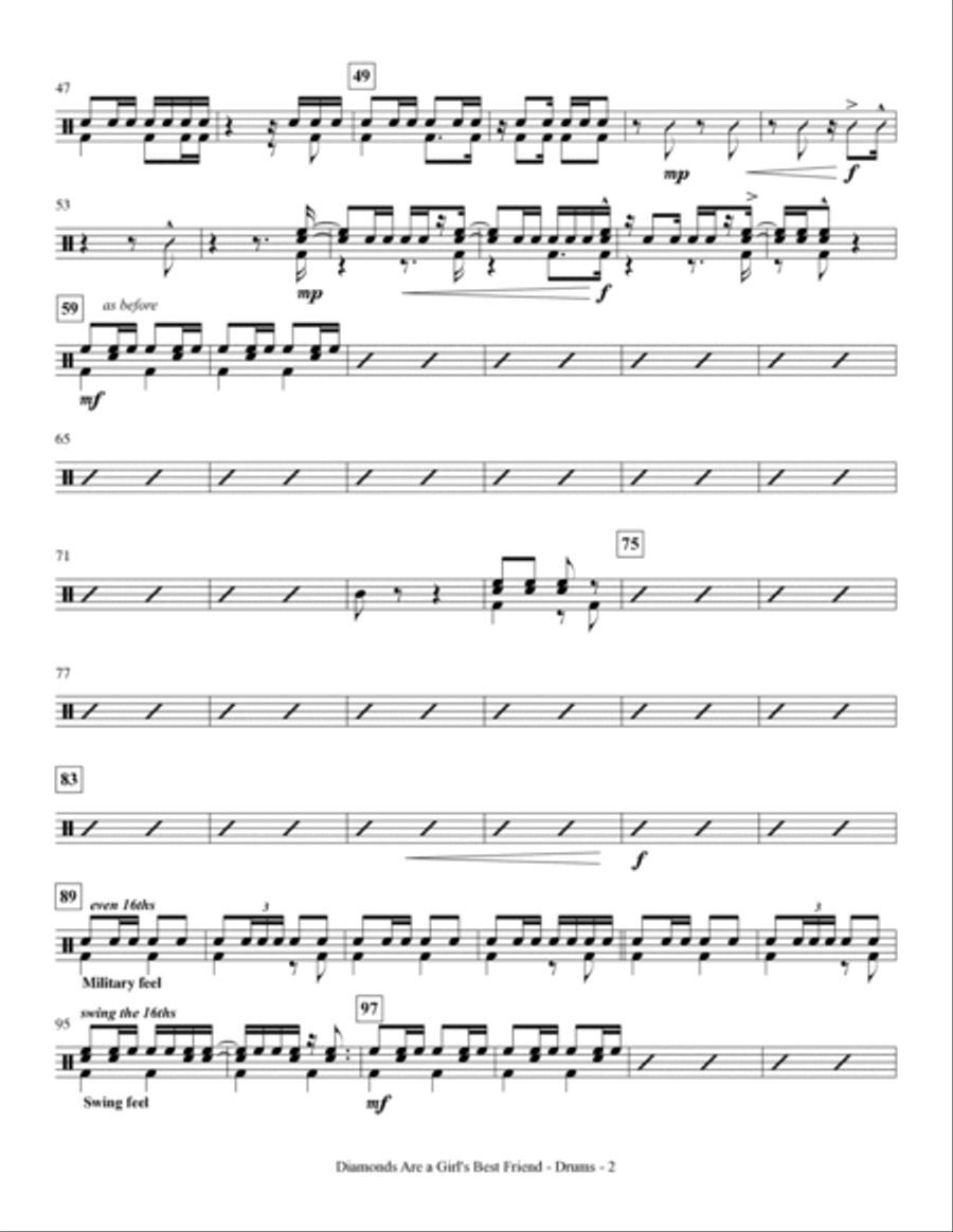 Diamonds Are A Girl's Best Friend - Drum Set Choir scores gallery preview page 2