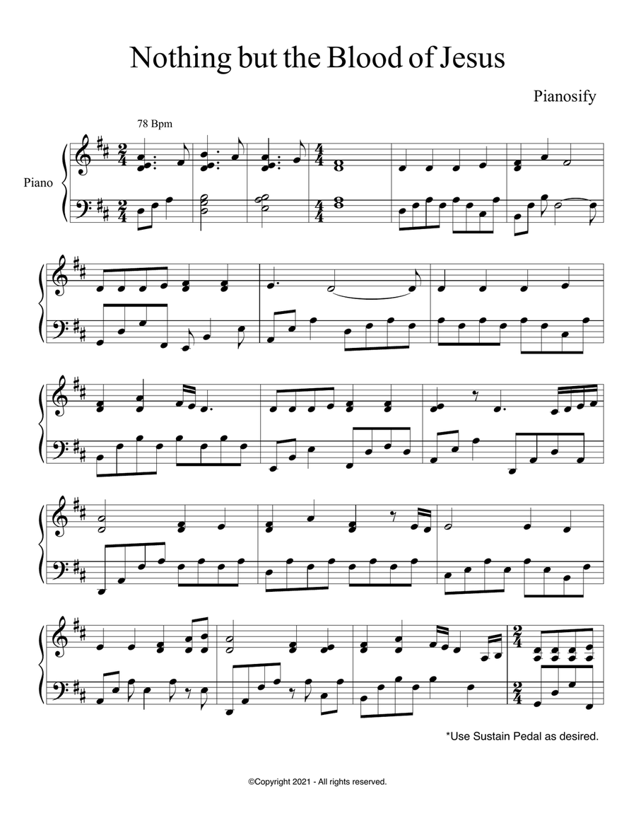 PIANO - Nothing but the Blood of Jesus (Piano Hymns Sheet Music PDF) Piano Solo scores gallery preview page 1