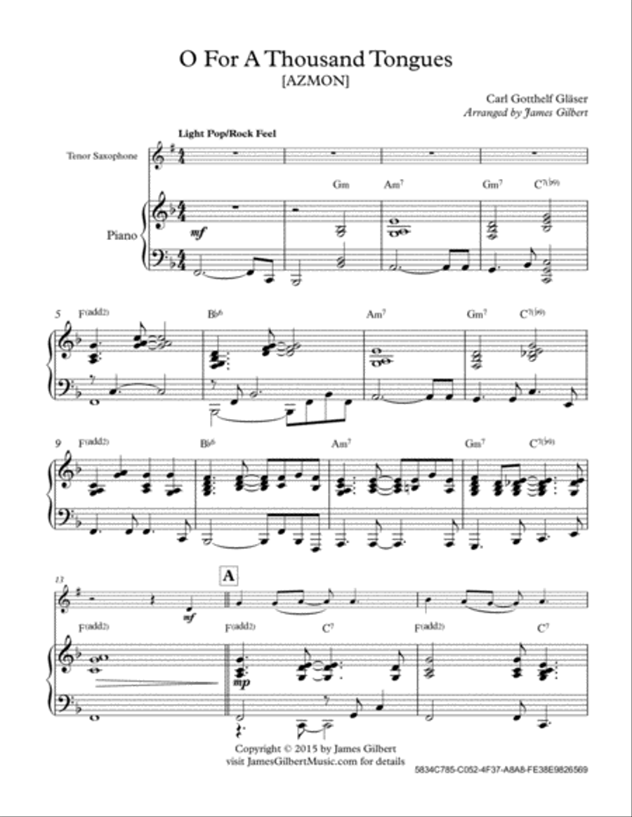 O For A Thousand Tongues Tenor Saxophone scores gallery preview page 2