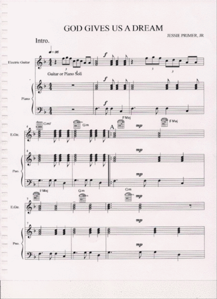 GOD GIVES US A DREAM FOR PIANO AND GUITAR Piano, Vocal, Guitar scores gallery preview page 1