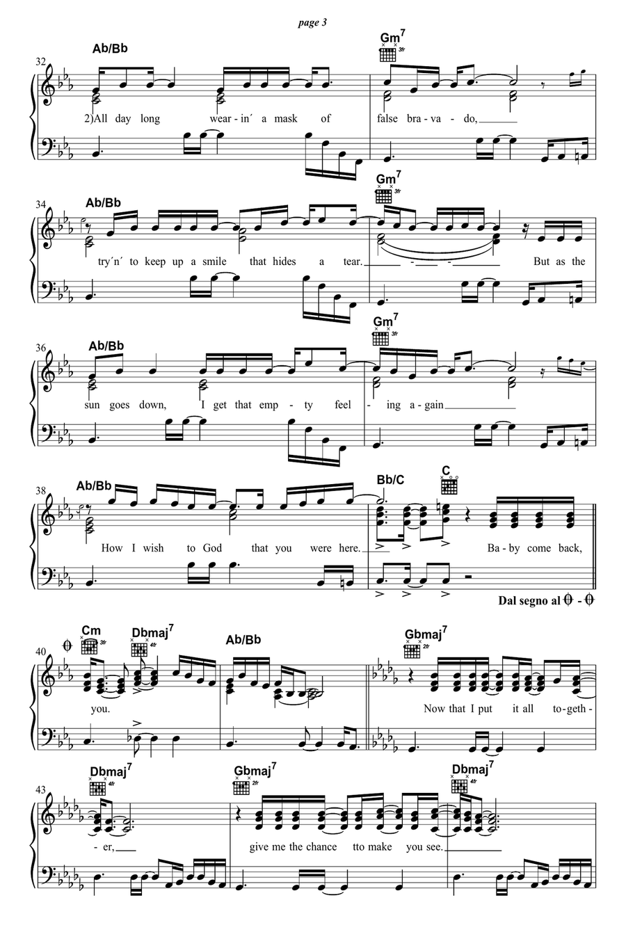Baby Come Back Piano, Vocal scores gallery preview page 3