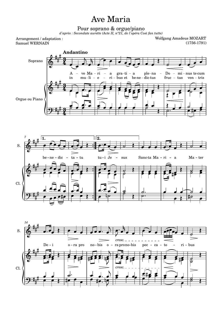 Ave Maria (for soprano and keyboards, by (Mozart) Piano, Vocal scores gallery preview page 1
