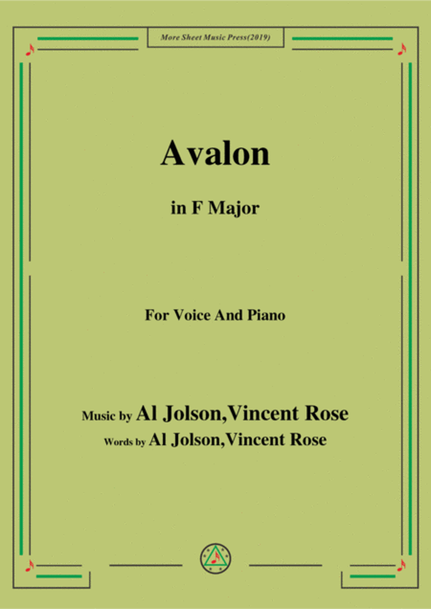 Al Jolson,Vincent Rose-Avalon,in F Major,for Voice&Piano image number null