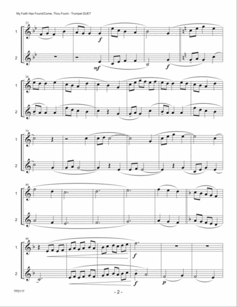 MY FAITH HAS FOUND A RESTING PLACE/COME THOU FOUNT OF EVERY BLESSING - TRUMPET DUET (unaccompanied) Trumpet Duet scores gallery preview page 2