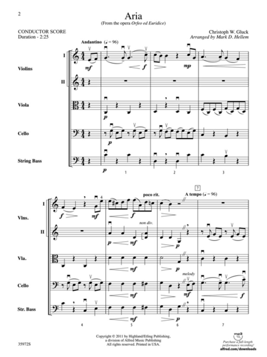 Aria (from the opera Orfeo ed Euridice) String Orchestra scores gallery preview page 2