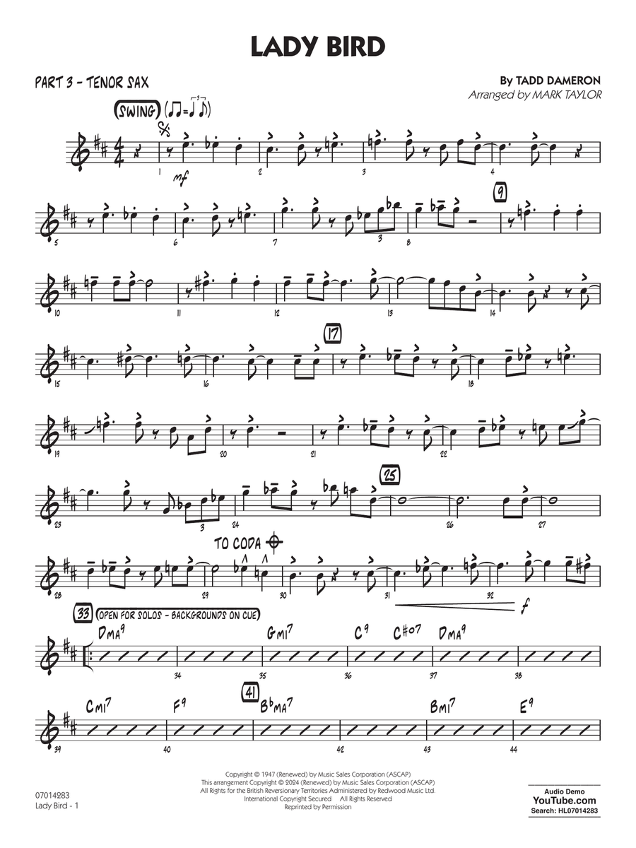 Lady Bird (arr. Mark Taylor) - Part 3 - Tenor Sax