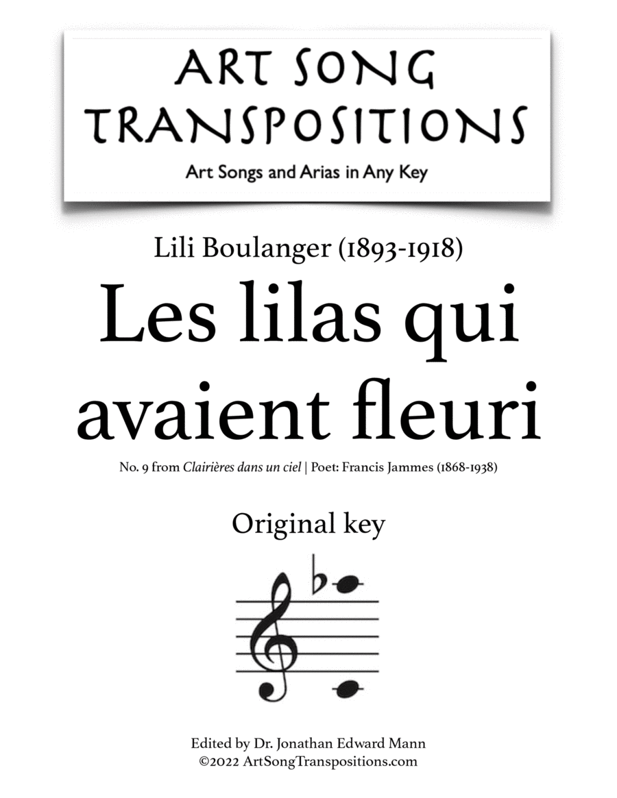 BOULANGER: Les lilas qui avaient fleuri (original high key) Voice scores gallery preview page 1