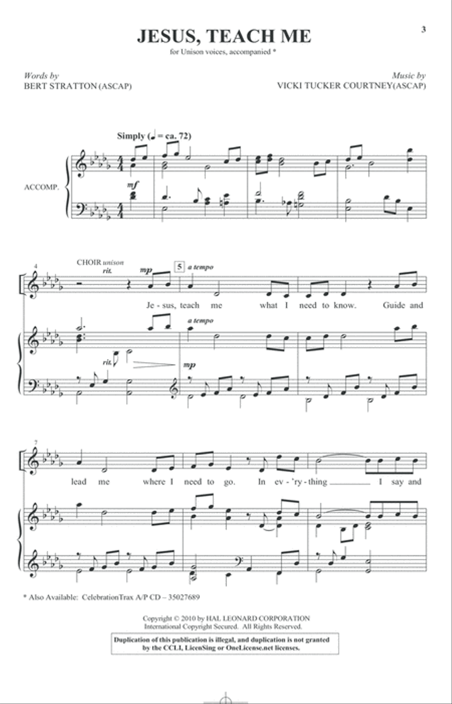 Jesus, Teach Me Jesus, Teach Me Unison Choir scores gallery preview page 1