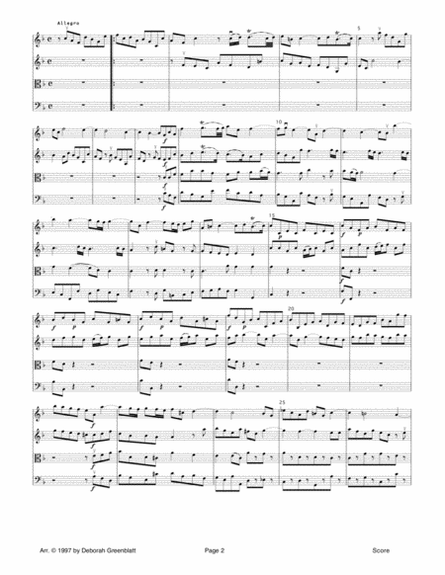 The Water Music by George Frideric Handel - Score for String Quartet