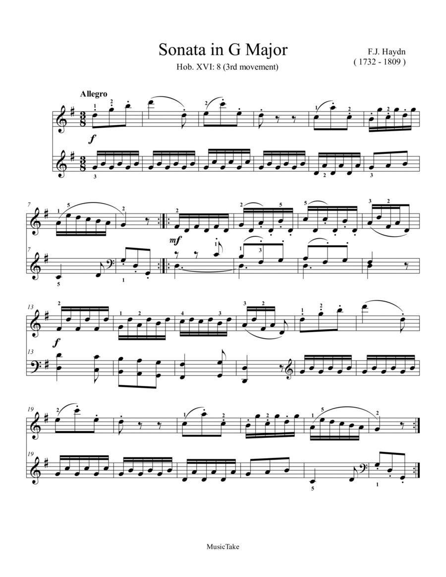 Haydn Sonata in G Major Hob.XVI: 8 (3rd movement) image number null