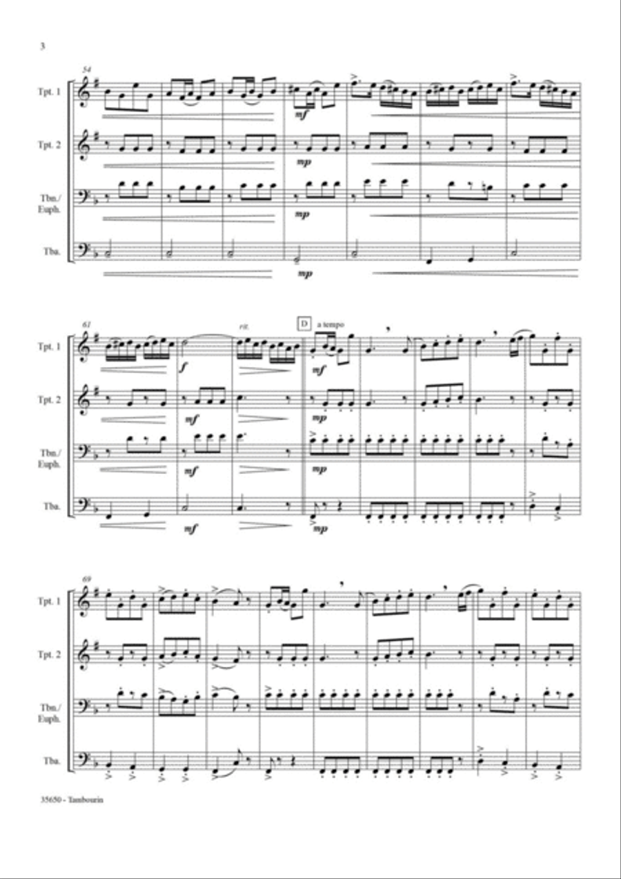 TAMBOURIN – BRASS QUARTET Brass Quartet scores gallery preview page 4