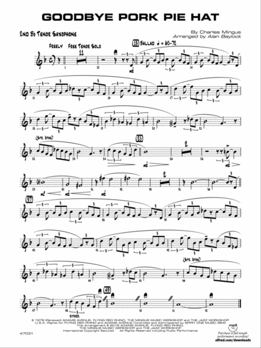 Goodbye Pork Pie Hat: 2nd B-flat Tenor Saxophone Jazz Ensemble scores gallery preview page 1