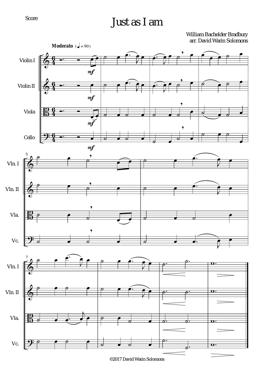 Just as I am for string quartet String Quartet scores gallery preview page 1