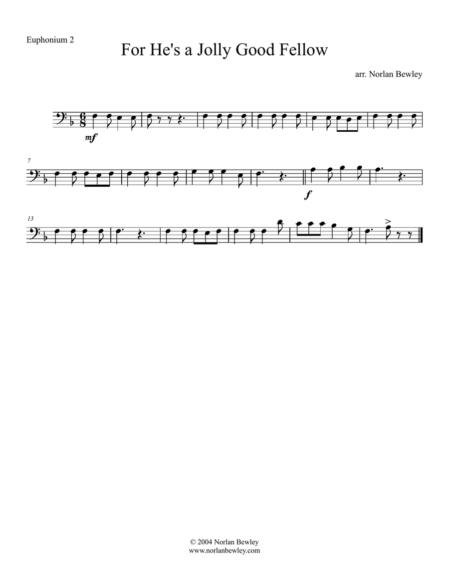 For He's A Jolly Good Fellow - Tuba/Euphonium Quartet Brass Ensemble scores gallery preview page 3