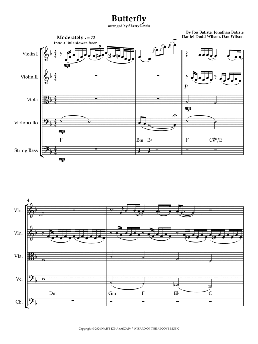 Butterfly String Quintet scores gallery preview page 1