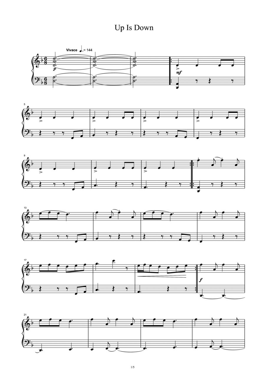 Up Is Down Piano Solo scores gallery preview page 1