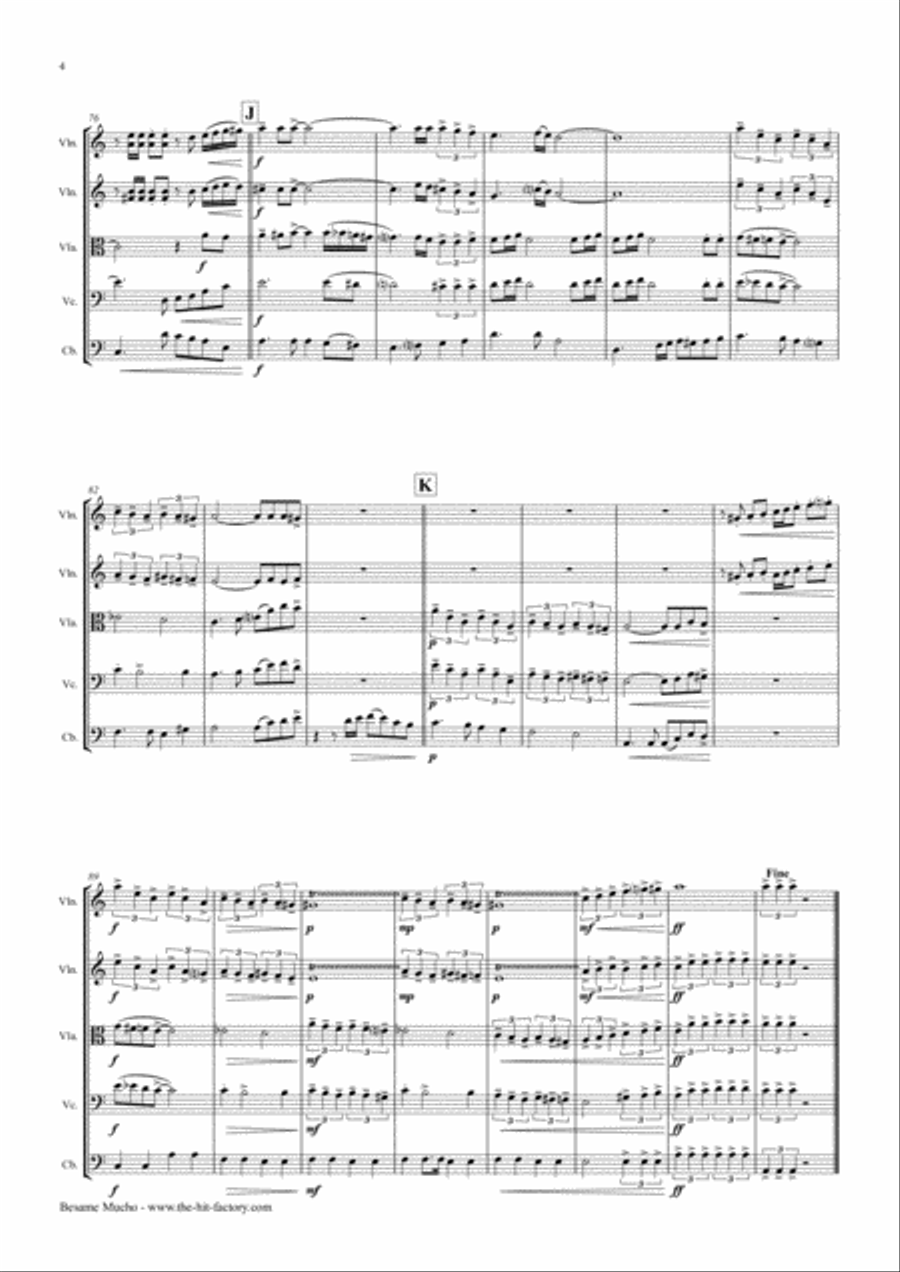 Besame Mucho (Kiss Me Much) String Quartet scores gallery preview page 4