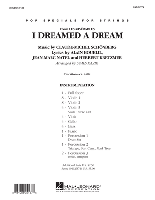 Book cover for I Dreamed a Dream (from "Les Miserables") - Full Score