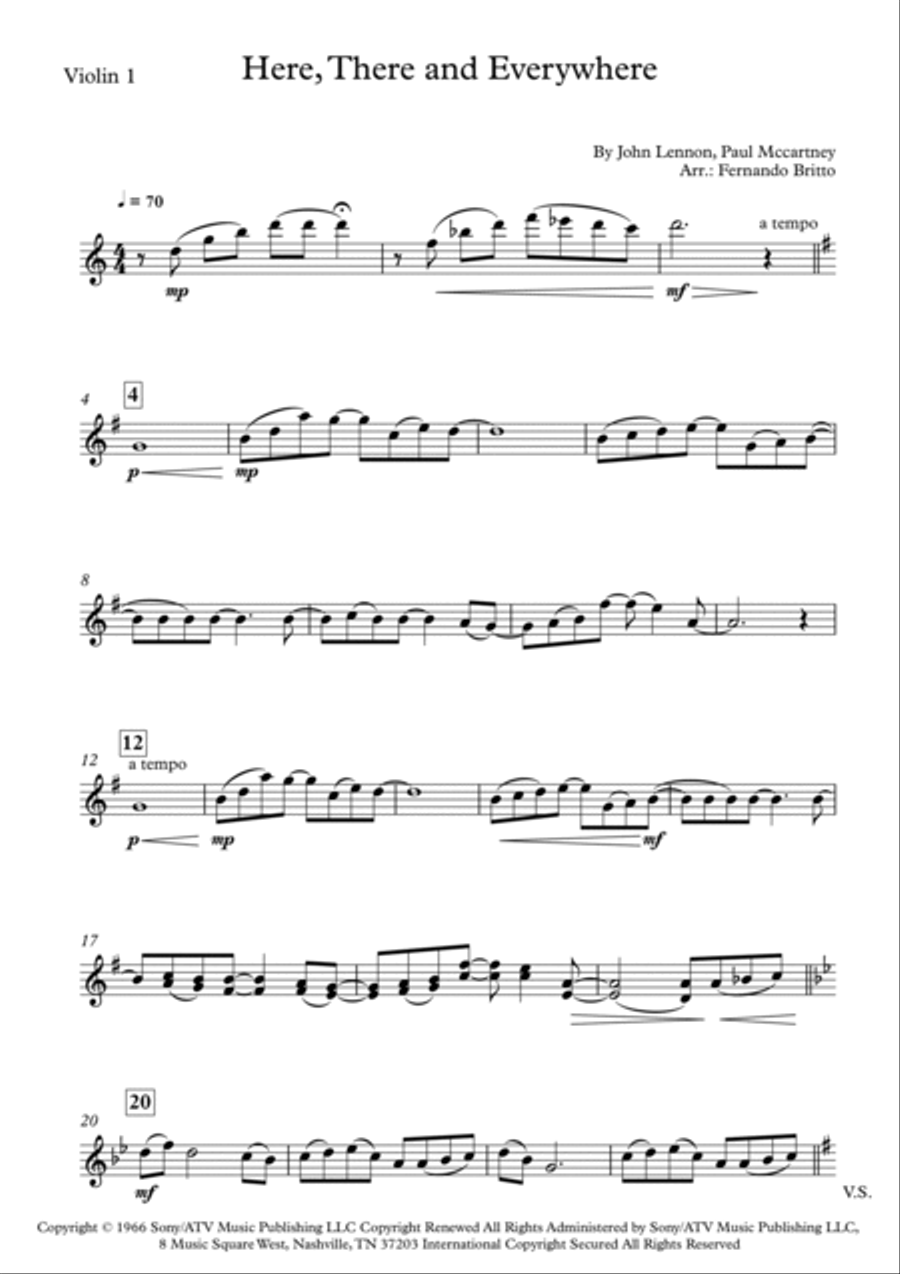 Here, There And Everywhere String Quartet scores gallery preview page 6