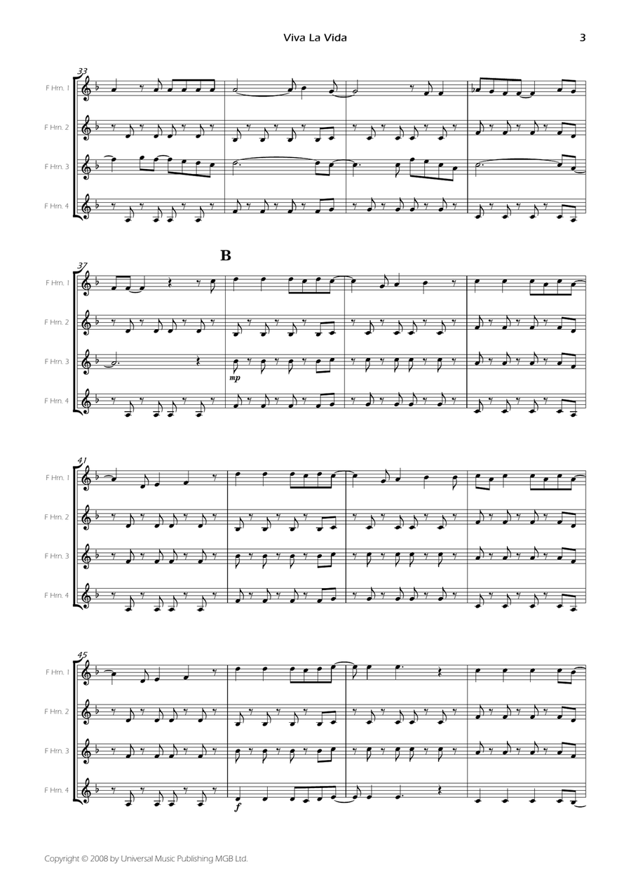 Viva La Vida Viva La Vida Brass Quartet scores gallery preview page 5