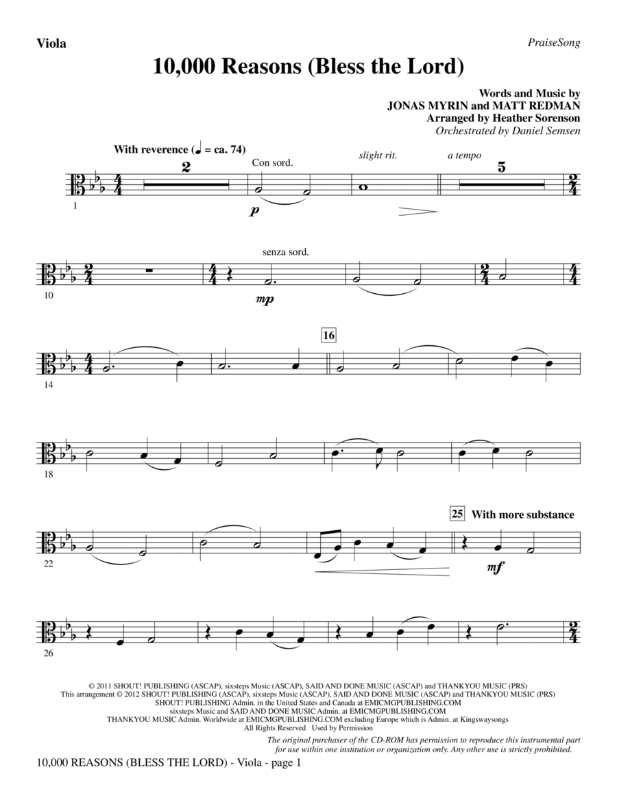 10,000 Reasons (Bless The Lord) - Viola Choir scores gallery preview page 1