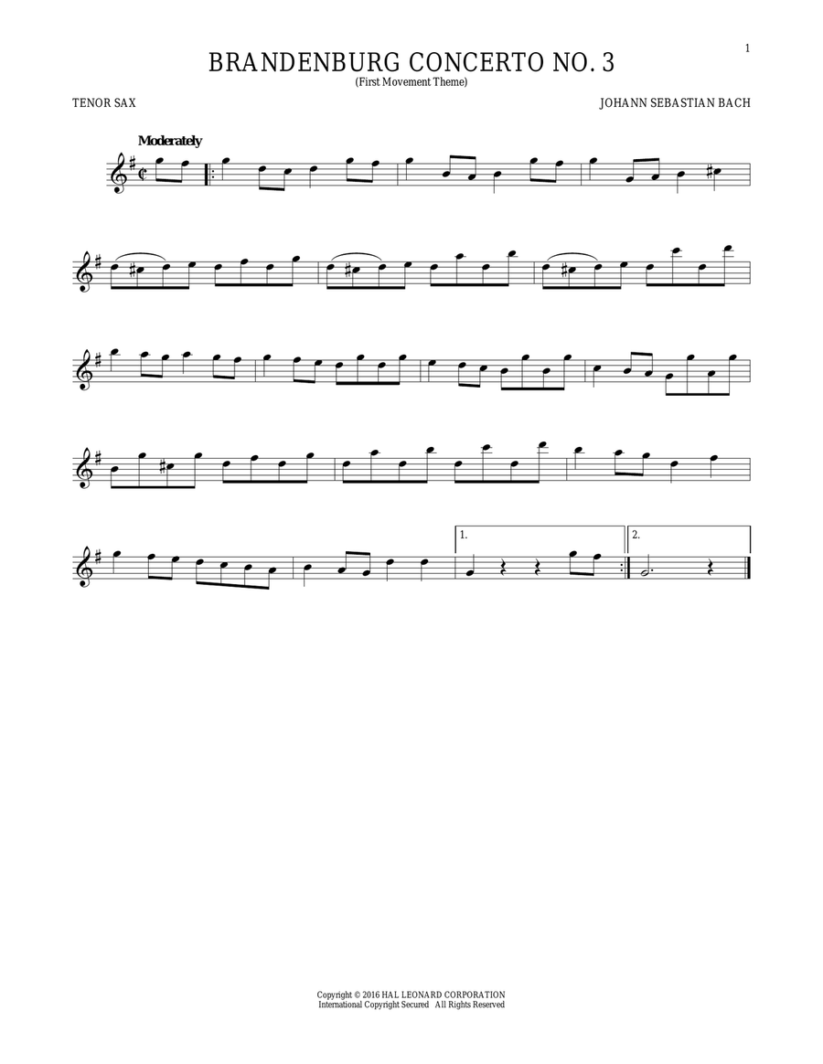 Brandenburg Concerto No. 3 Tenor Saxophone scores gallery preview page 1