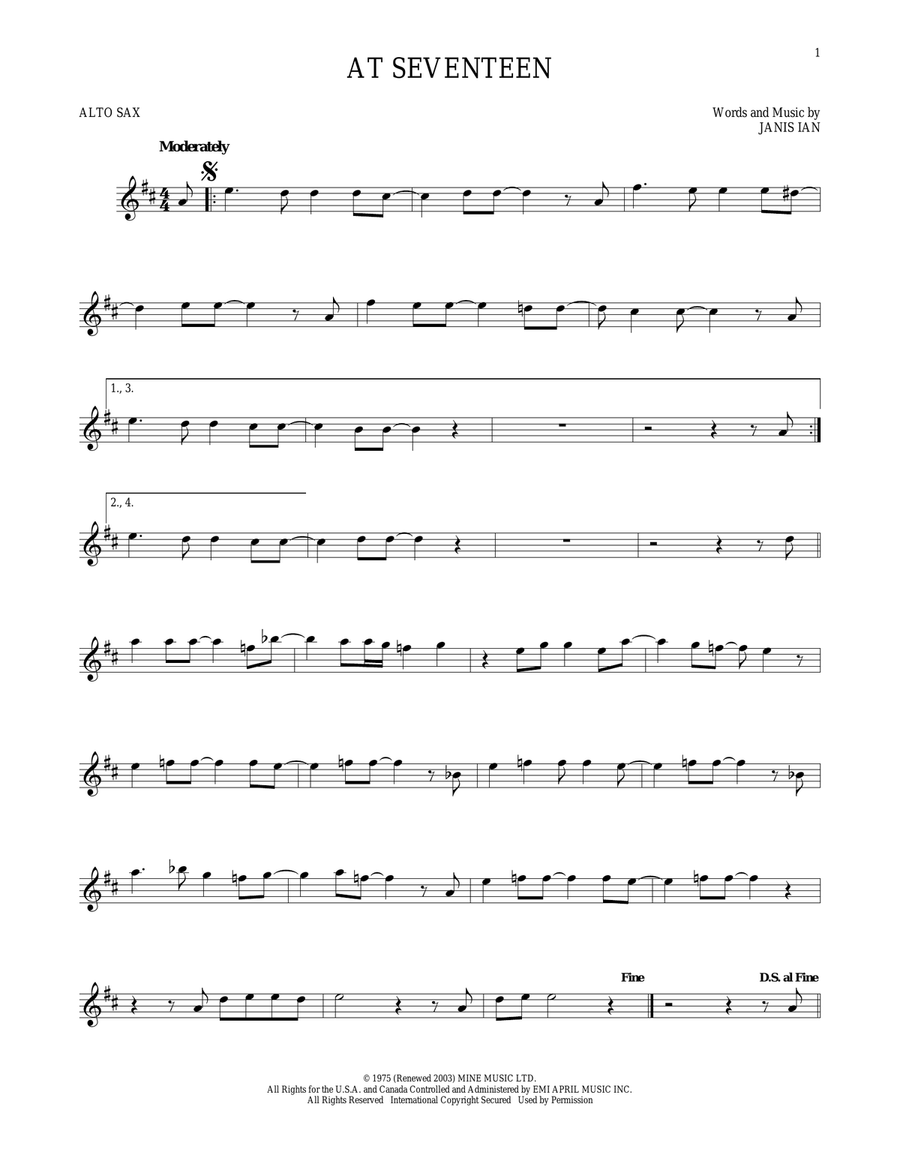 At Seventeen Alto Saxophone scores gallery preview page 1