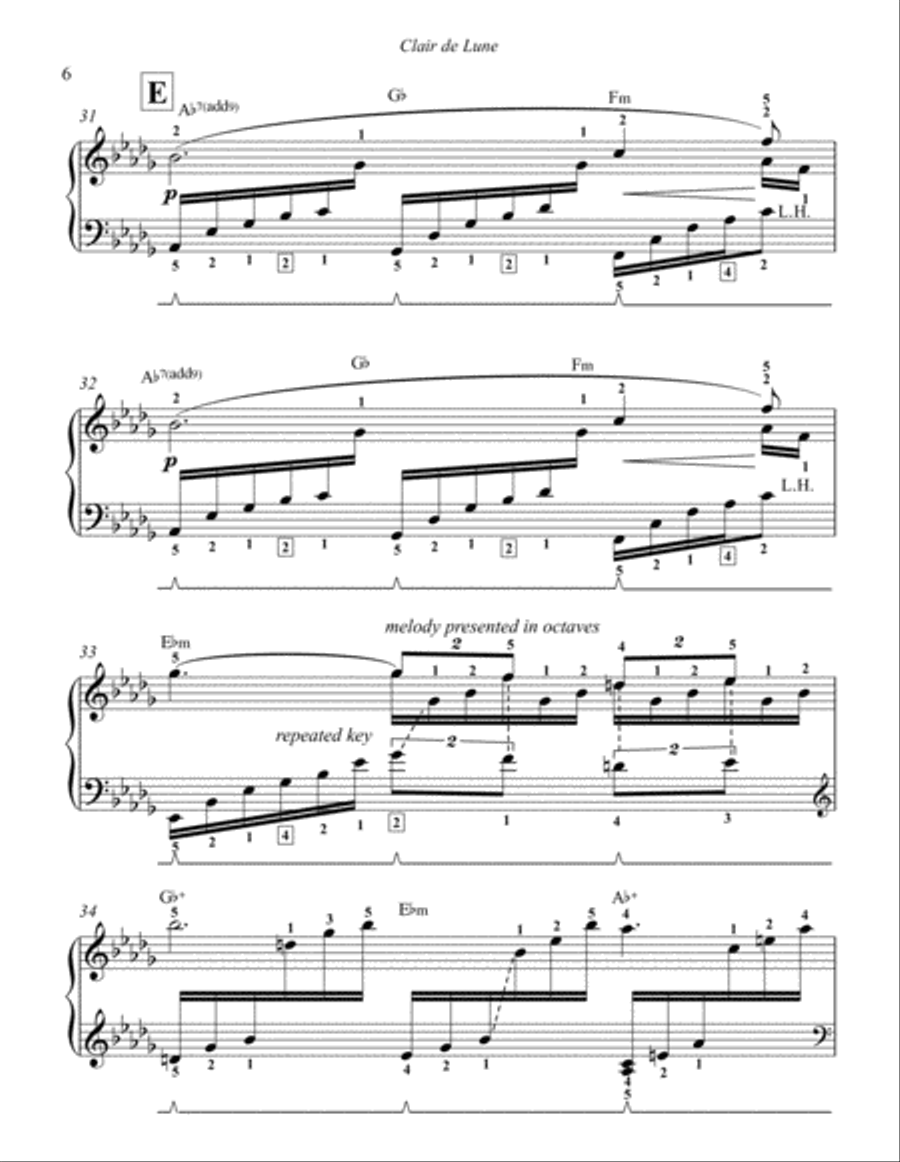 Clair de Lune (with piano fingering as needed) Piano Solo scores gallery preview page 6