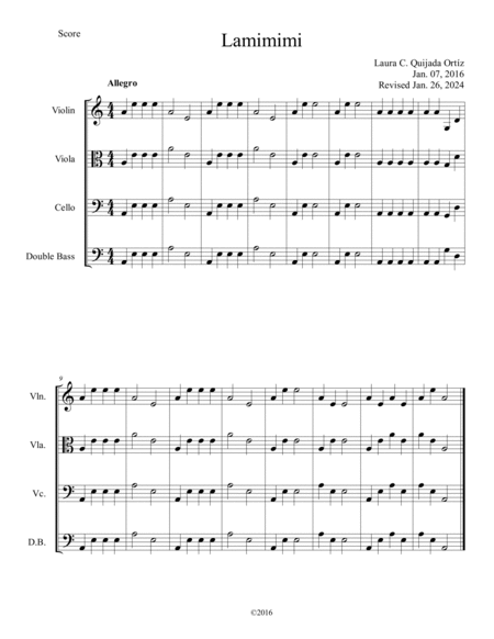 Lamimimi for beginner string orchestra. Open strings and first finger. SCORE & PARTS. image number null