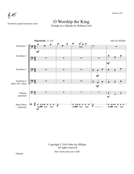 O Worship the King: Prelude on a Melody by William Croft for 4 Trombones image number null
