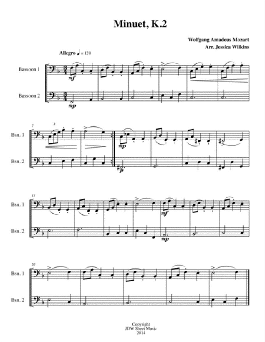 6 Easy Bassoon Duets Woodwind Duet scores gallery preview page 1